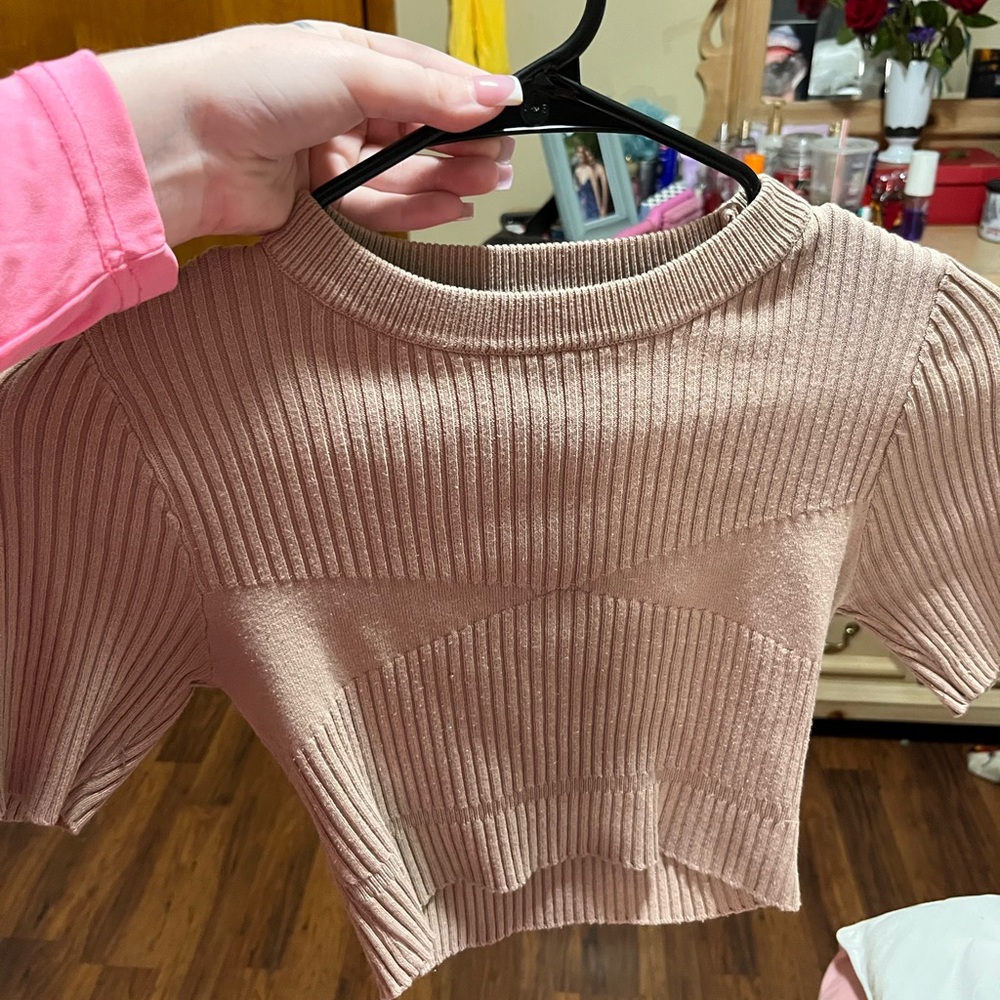 SHEIN Ribbed Beige Crop Top